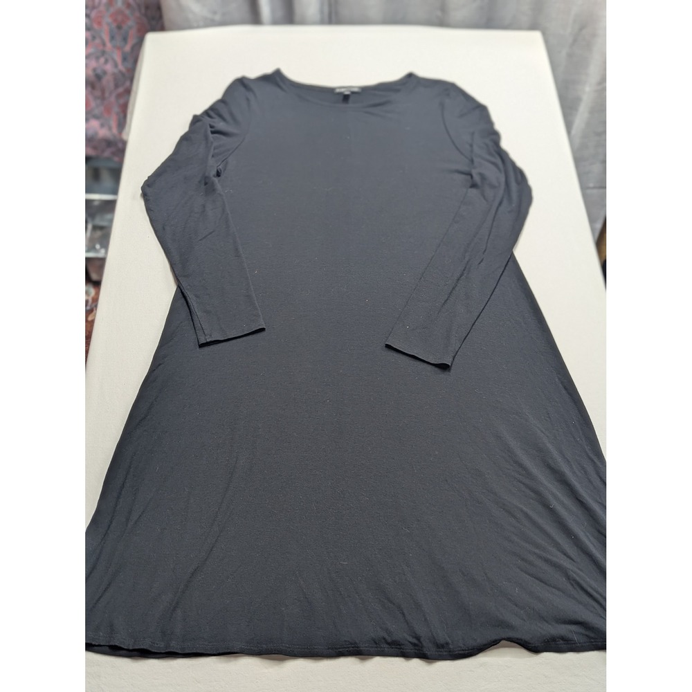 Eileen Fisher Black Viscose Jersey Long Sleeve Crew Neck A-Line Dress Medium